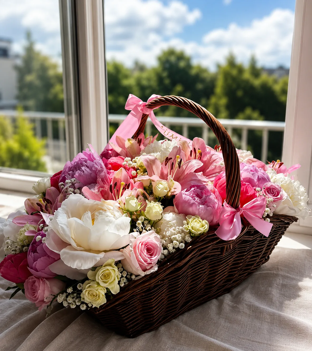 Basket of mixed roses